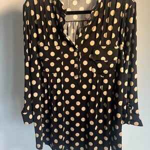 Black Polka Dot Blouse with Silver Metal Buttons